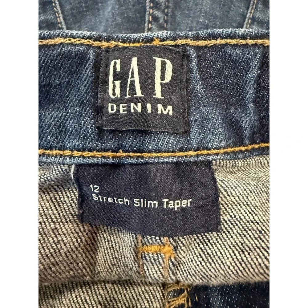 Gap Stretch Slim Taper Jeans Boys Size 12 Dark Wash Excellent Condition